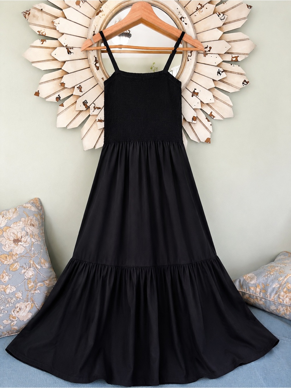 J.Crew Re-Imagined Black Smocked Tiered Maxi Dress XS Lined Like New✨